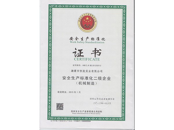 安全生产标准化二级企业证书